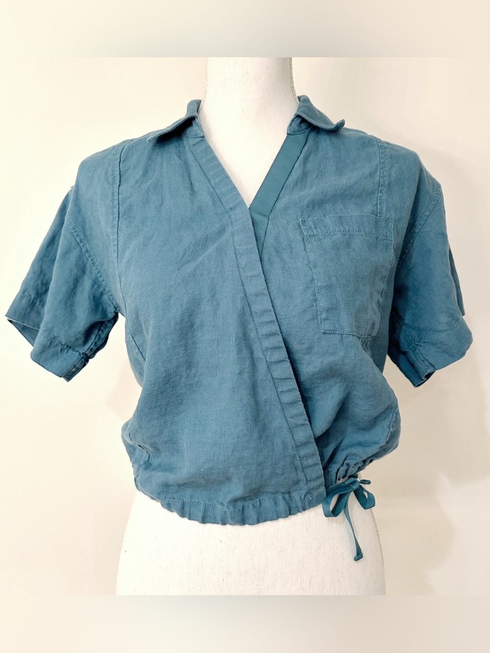 Athleta Teal Linen Wrap Blouse Size Xsmall - Picture 5 of 9